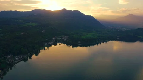 AERIAL: Lake at sunset Stock Footage 55363563