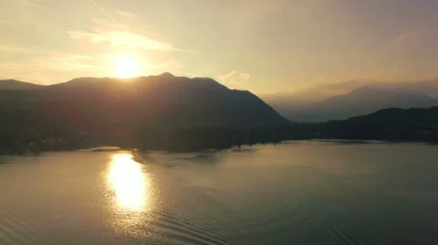 AERIAL: Lake at sunset Stock Footage 55365465