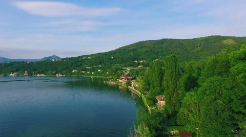 AERIAL: Lake at sunset Stock Footage 55365629