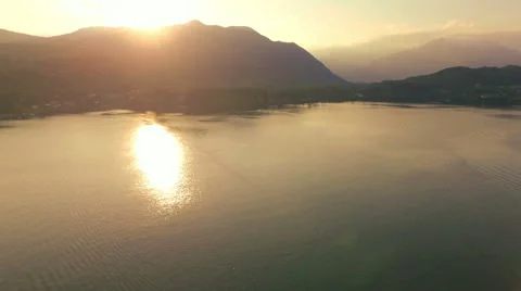 AERIAL: Lake at sunset Stock Footage 55365657