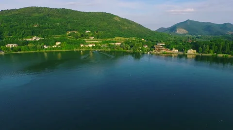 AERIAL: Lake at sunset Stock Footage 55366011