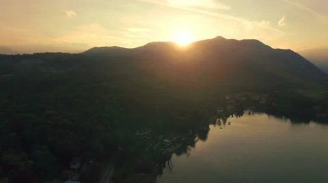 AERIAL: Lake at sunset Stock Footage 55366567