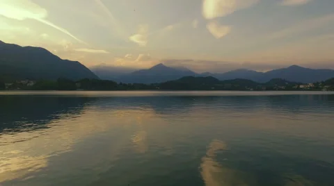 AERIAL: Lake at sunset Stock Footage 55366704