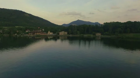 AERIAL: Lake at sunset Stock Footage 55367170