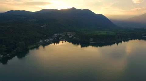 AERIAL: Lake at sunset Stock Footage 55367322