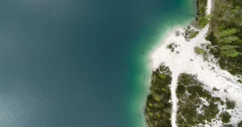 Aerial Lake, top down view of Alpine Lake and Shore. Aerial Beach Sand 4K Video stock 148533969