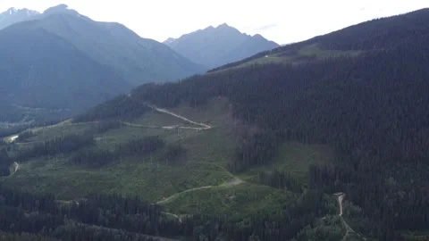Aerial Landscape 90 Degree Down Tilt to Highway with Cars Driving - BC Canada Stock Footage 248907085
