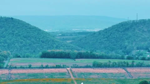 Aerial landscape of corn fields farmland mountains sunset rural Appalachia .. 스톡 동영상 318664005