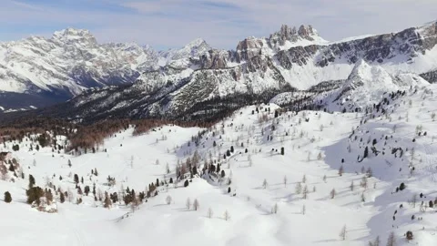 Aerial Landscape of Dolomites Mountain Range in Winter, Picturesque Background Video stock 286367627
