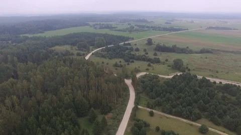 Aerial landscape of fields and forests Lithuania. Stock Footage 87120377