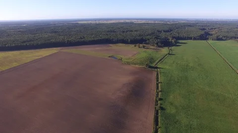 Aerial landscape of fields and forests Lithuania. Stock Footage 87120560