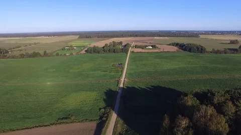 Aerial landscape of fields and forests Lithuania. Stock Footage 87124514