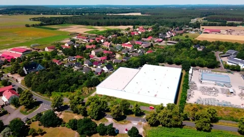 Aerial landscape of fields during summer in the village of Thyrow Brandenburg Stock Footage 249525789