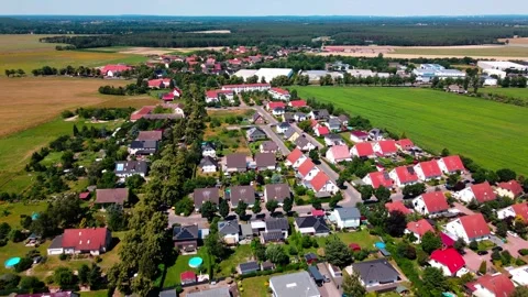 Aerial landscape of fields during summer in the village of Thyrow Brandenburg Stock Footage 249525822