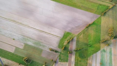 Aerial landscape with fields at sunset Stock Photos