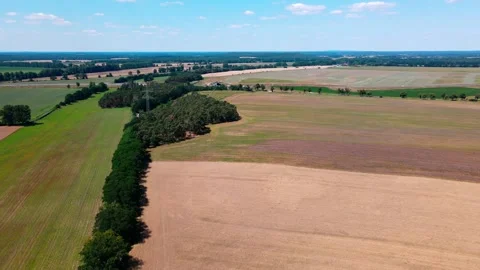 Aerial landscape of fields in Thyrow Brandenburg during an summer day 스톡 동영상 249522684