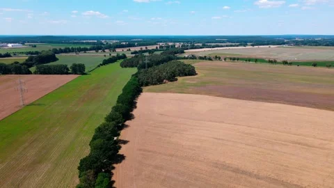 Aerial landscape of fields in Thyrow Brandenburg during an summer day Stock Footage 249522692