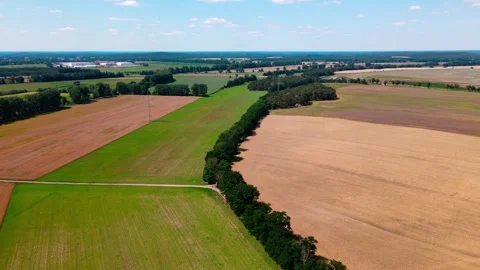 Aerial landscape of fields in Thyrow Brandenburg during an summer day Stock Footage 249522711