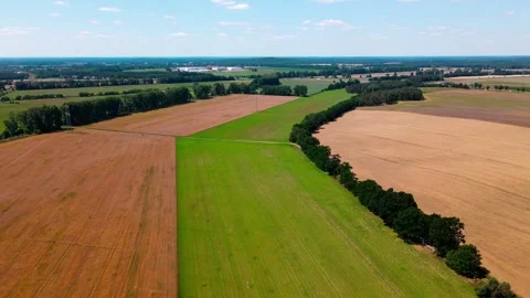 Aerial landscape of fields in Thyrow Brandenburg during an summer day Stock Footage 249522729