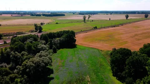 Aerial landscape of fields in Thyrow Brandenburg during an summer day Vídeo Stock 249522858