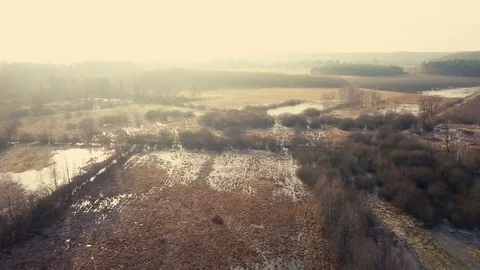 Aerial landscape with flooded fields  Stock Footage 103966626