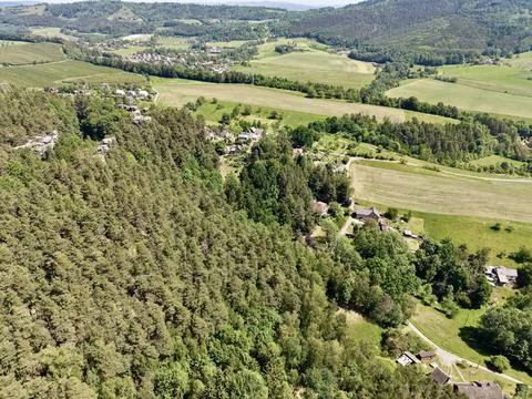 Aerial landscape of forests and fields Stock Photos