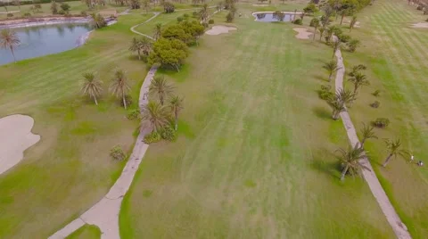 Aerial landscape golf course view grass pool palms. Stock-Footage 65003150