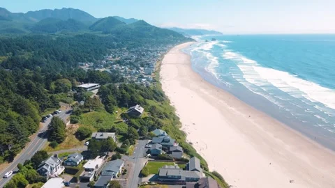 Aerial landscape of Haystack Rock formation on Cannon Beach Oregon Coast Pa.. 動画素材 293511795