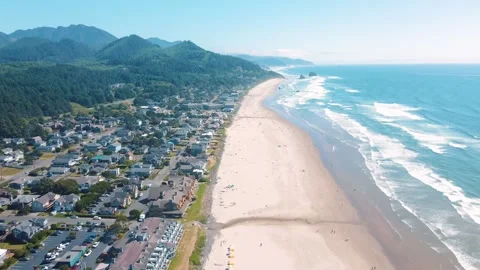 Aerial landscape of Haystack Rock formation on Cannon Beach Oregon Coast Pa.. 動画素材 293511825