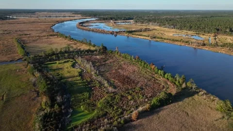 Aerial landscape with historic Rice Fields and Black River in South Carolina Video stock 258659604