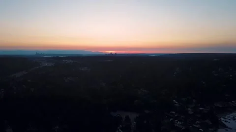 Aerial landscape of Lake Washington forest and mountains at sunset Bellevue.. Stock Footage 293506953
