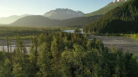 Aerial landscape, mountains range and a glacier-fed river, adventure inspiration Stock Footage 226797976
