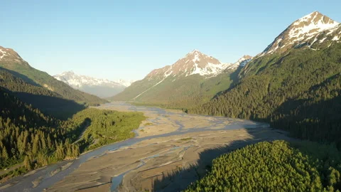 Aerial landscape, mountains range and a glacier-fed river, adventure inspiration Stock Footage 228315249