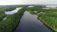 Aerial Landscape Of Narrow Ridge Lakes In Finland. Stock Footage