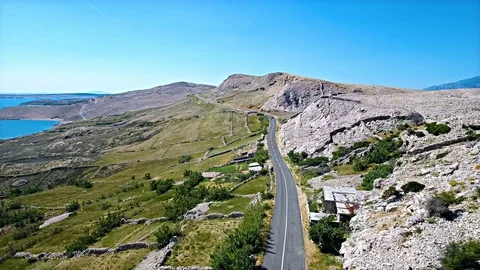 Aerial landscape of Pag island with pastures and stones 4K Stock Footage