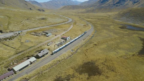 Aerial Landscape. Peruvian train station in Abra la Raya  Stock Footage 115995278