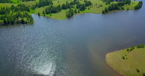 Aerial landscape picturesque lake forests and hills Stock Footage 312167553