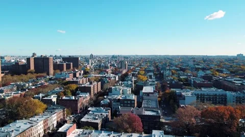 Aerial landscape of Prospect Heights Brooklyn city skyline during fall in N.. Stockbeeldmateriaal 284754336