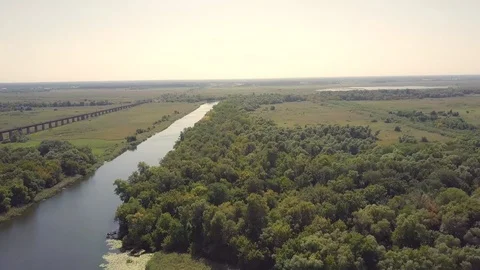 Aerial landscape with river Stockbeeldmateriaal 114835861