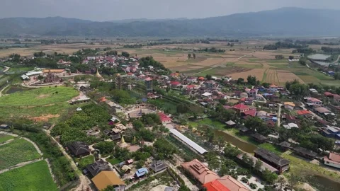 Aerial Landscape of Rural Fields between Ruili,China and Myanmar Border Region 스톡 동영상 307377546