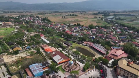 Aerial Landscape of Rural Fields between Ruili,China and Myanmar Border Region Stock Footage 307377554