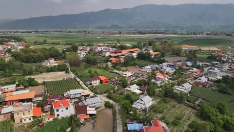Aerial Landscape of Rural Fields between Ruili,China and Myanmar Border Region Stock Footage 307377743