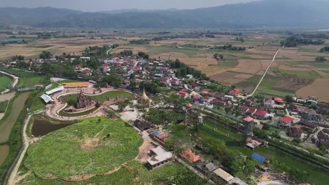 Aerial Landscape of Rural Fields between Ruili,China and Myanmar Border Region Stock Footage 307377744