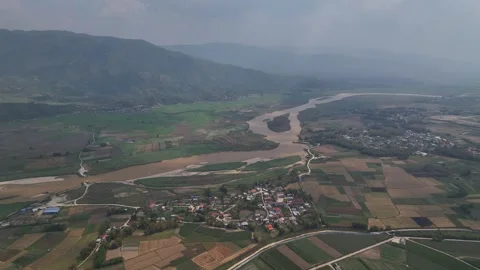 Aerial Landscape of Rural Fields between Ruili,China and Myanmar Border Region Stock Footage 307377932