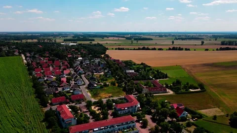 Aerial landscape of rural village of Thyrow Trebbin Brandenburg Stock Footage 249531453
