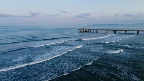 Aerial landscape Sea waves on the surface. Seascape Tyrrhenian Sea, Italy. Vídeo Stock 332348038