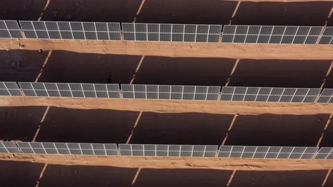 Aerial landscape of solar panels texture as photovoltaic energy system in the Stock Footage 164875004