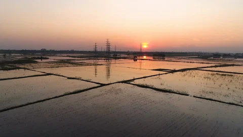 Aerial landscape sunset fields of countryside Thailand. Stock Footage 129100628