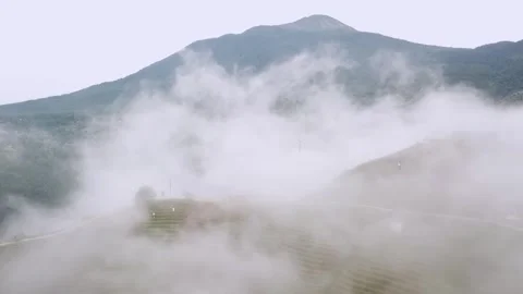 Aerial landscape view of countryside fields, mountain background Stock Footage 317294714