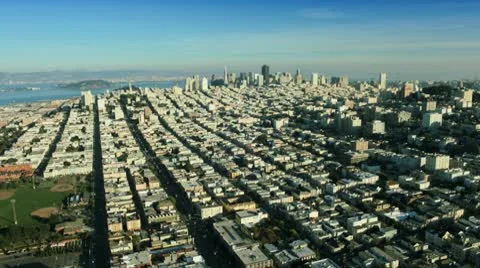 Aerial landscape view of the districts and city of San Francisco, USA Stock Footage